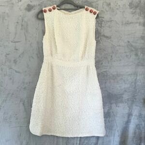Chanel‎ Cream Tweed Sleeveless Dress Lion Head Buttons 2017 FR 42 US 8 10